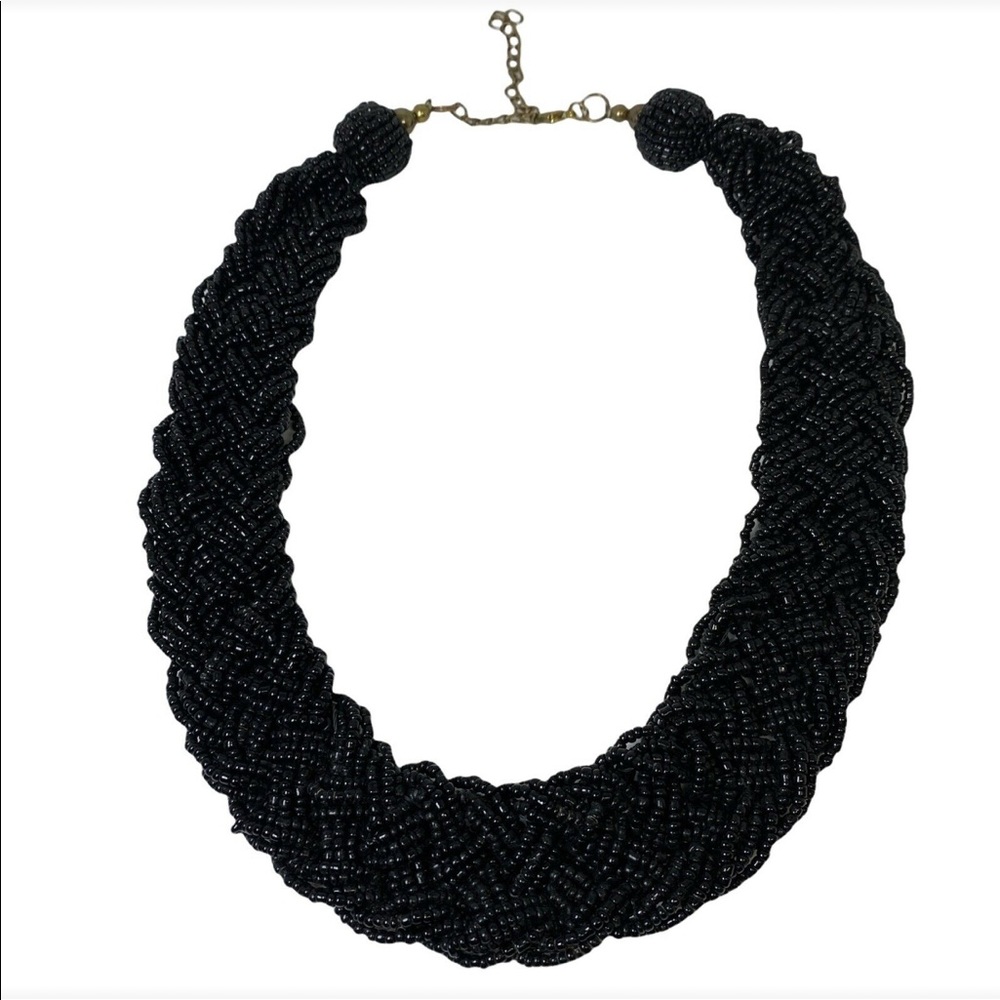 Glamour Necklace, Onyx Black Braided Micro-Beaded w/Lobster Claw Hook Vintage